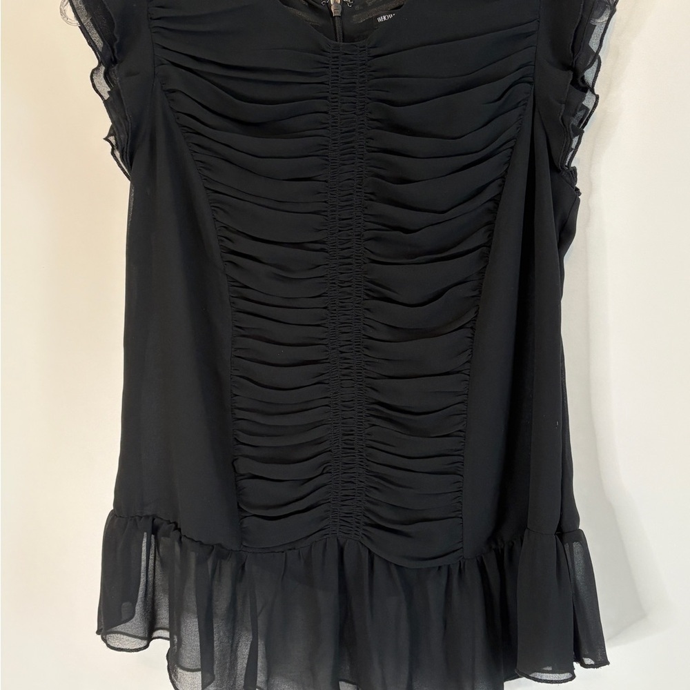 🔥Who What Wear Black Sleeveless Ruched Ruffled Blouse